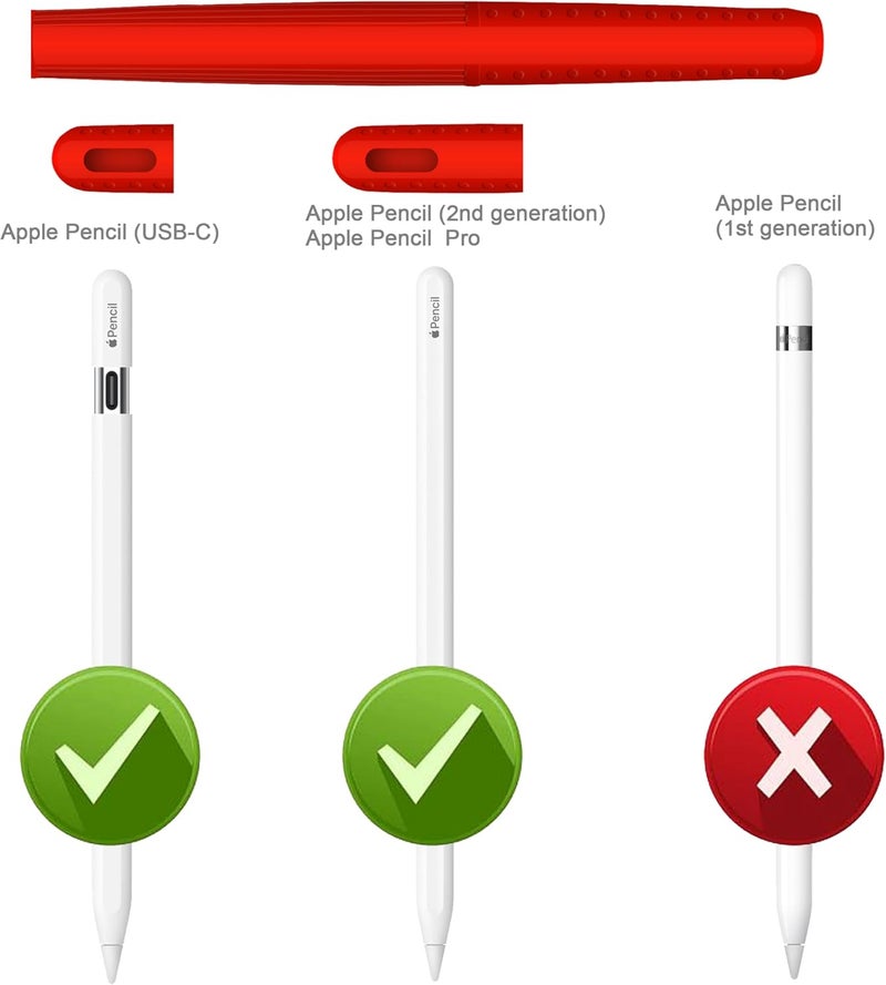 HoldFist Silicone Case Cover Skin Compatible with Apple Pencil (2nd Gen/Pro/USB-C) – Protective Sleeve, Comfortable Grip, Ergonomic Anti-Slip Design, Lightweight & Scratch-Resistant (Red) - Image 2